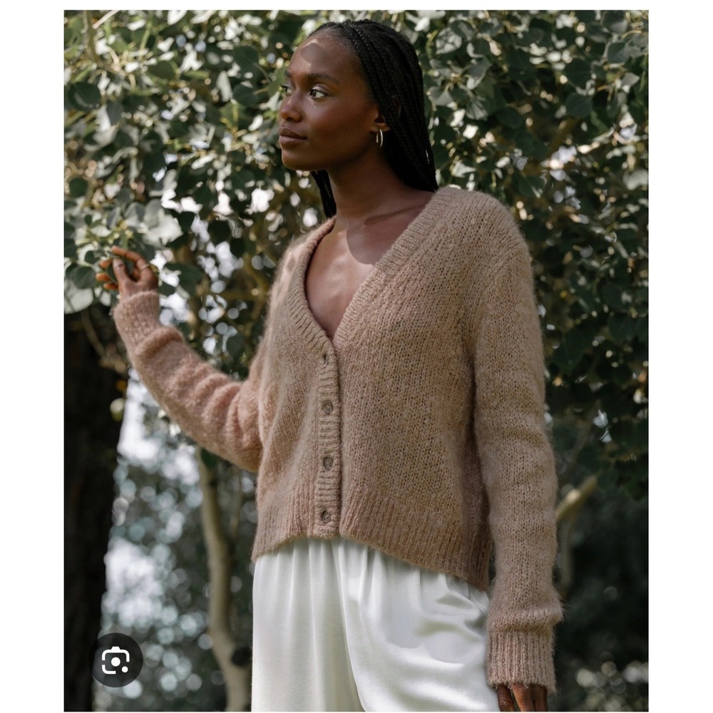 Jenni Kayne Womens Mohair Boyfriend Cardigan Sweater Stone Sz XS - Picture 1 of 8